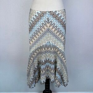 Banana Republic Blue Brown Chevron Geo Print Mermaid Fairy Midi Skirt Women Sz S